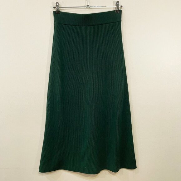 EUC Sezane Naelle Merino Cotton Knit Midi Skirt Green Medium - Picture 4 of 8